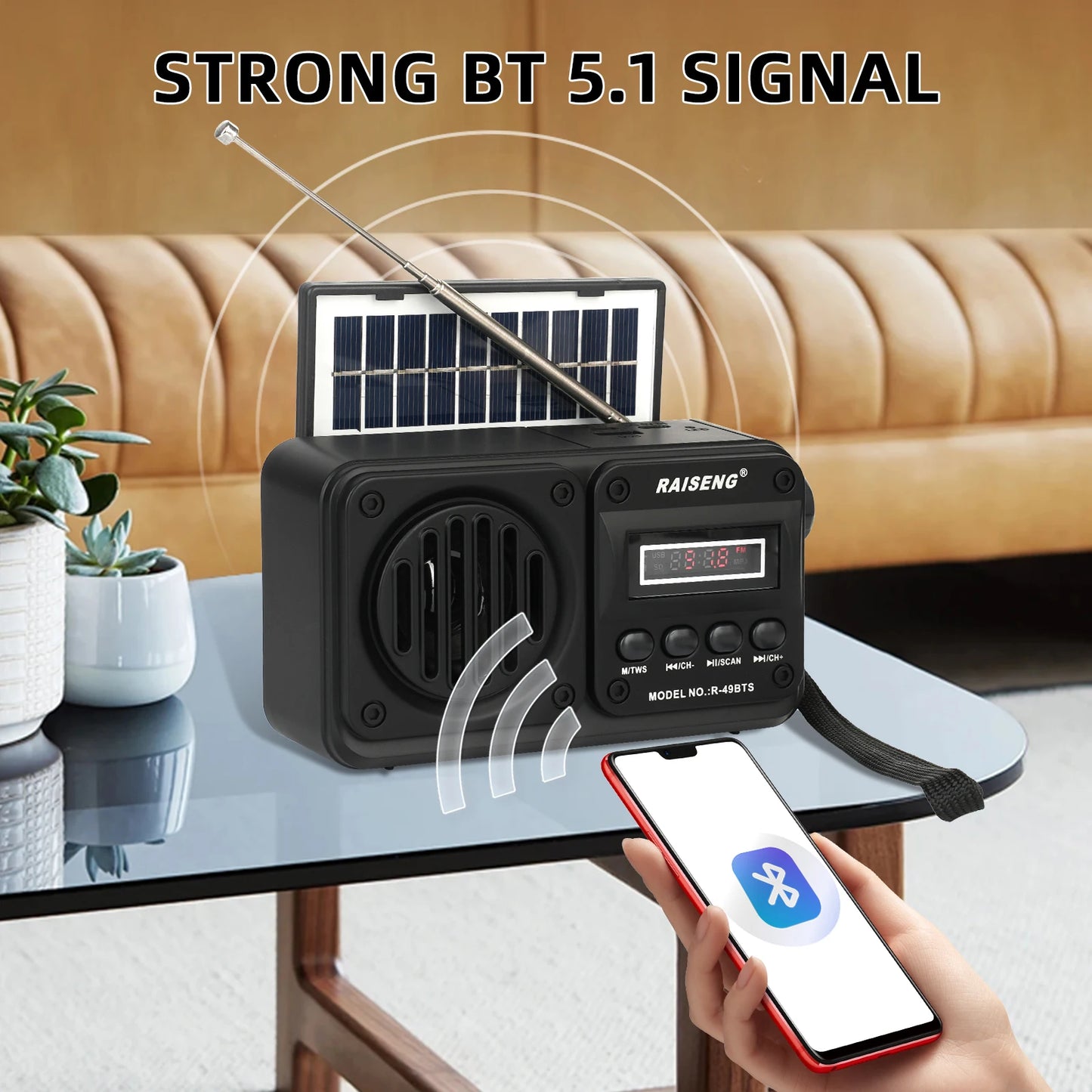 49BTS Wireless Bluetooth speaker MP3 playback FM radio Solar charging emergency radio full band high sensitivity