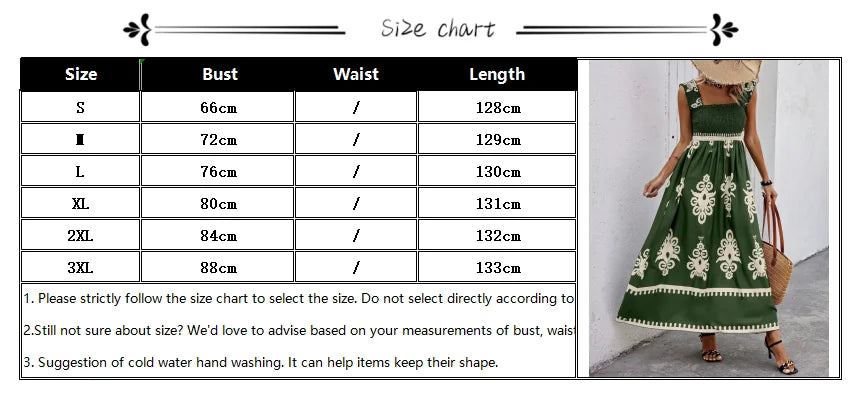 VEITCHE Summer Vacation Style Women Dress Fashionable Printed Sexy Sleeveless Strap Casual Comfortable Beach Long Sundress