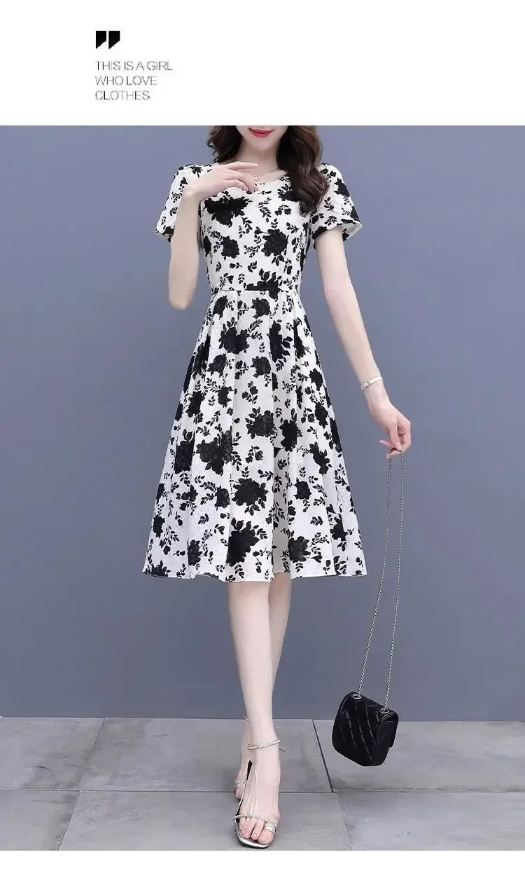 Breathable Chiffon Floral Print Dress V Neck Slim Fit With Ruffles