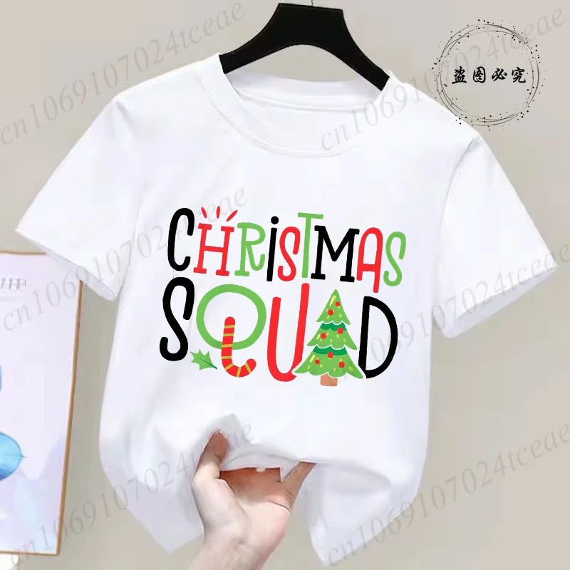 Children's Clothing Short Sleeve T-shirt Team Santa T Shirt Christmas Kids Matching Pajamas Cotton Tees Harajuku Tshirt for Gift