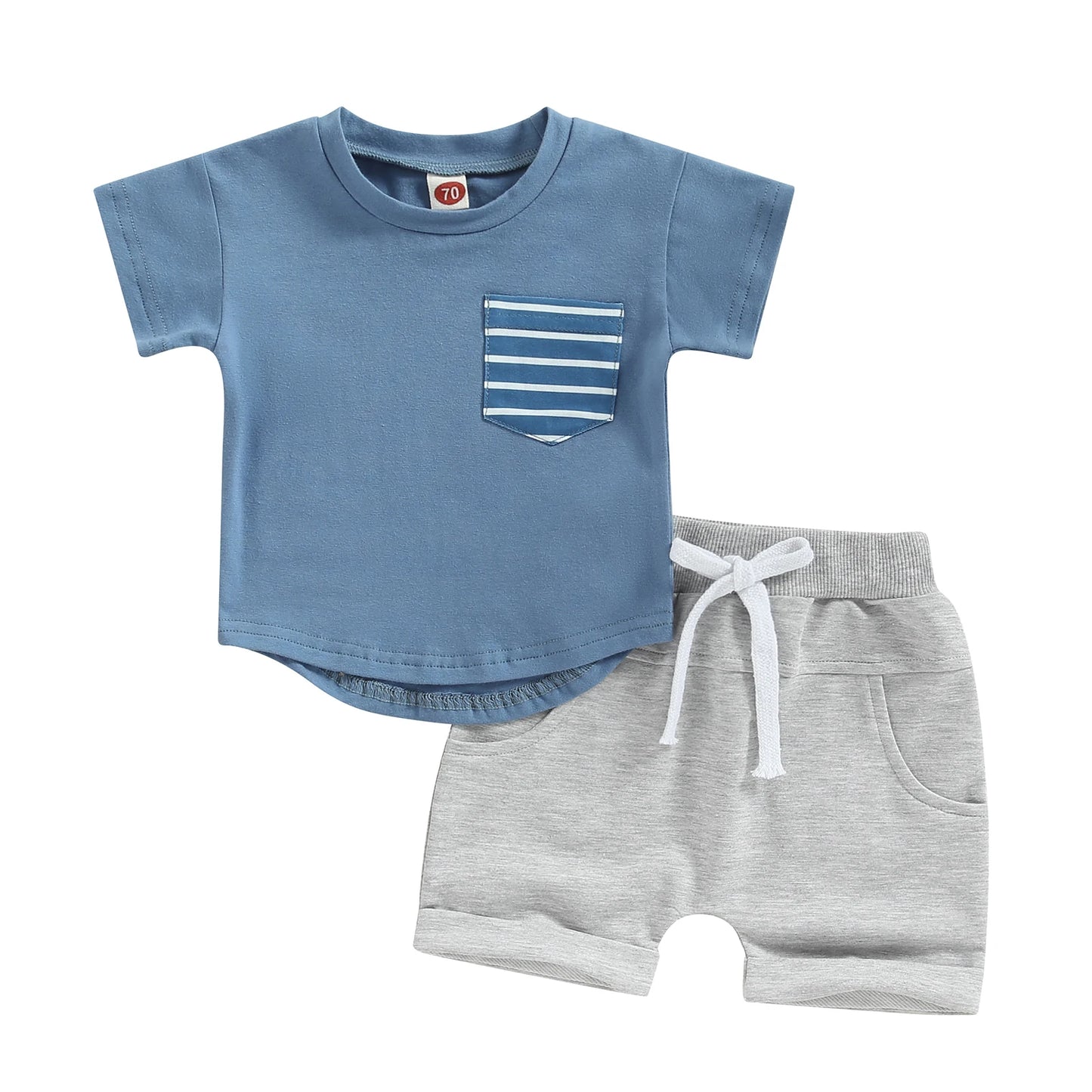 2023-01-10 Lioraitiin 0-3Years Baby Boys 2Pcs Shorts Set Short Sleeve Crew Neck Stripes T-shirt with Elastic Waist Shorts