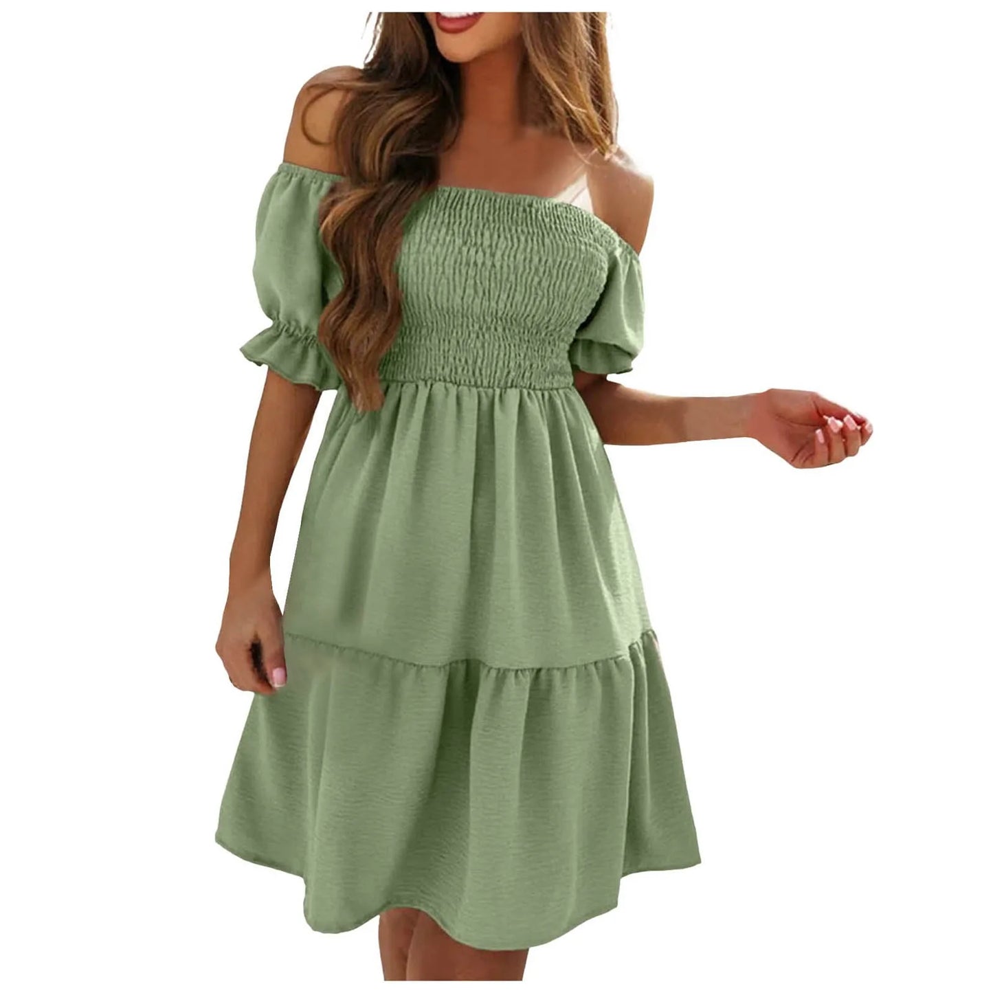 Dresses For Women 2024 Plus Size Summer Dresses For Women 2024 Midi Off Shoulder Puff Sleeve Dress Vestidos Verano Moda 2024