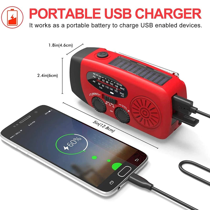 Multifunctional AM/FM/NOAA Portable Weather Radio Emergency Hand Crank Radio Power Bank Solar Charging with LED Flashlight