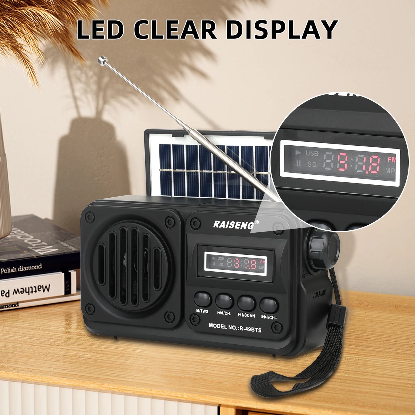 49BTS Wireless Bluetooth speaker MP3 playback FM radio Solar charging emergency radio full band high sensitivity