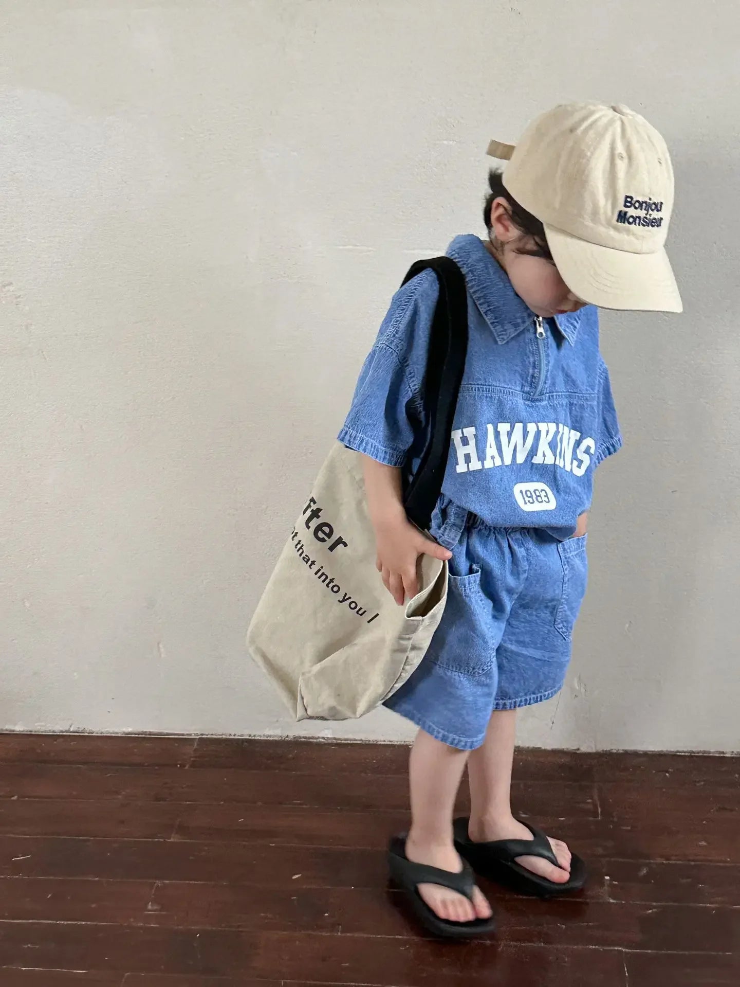 5816C Children's Clothing Set Denim Suit Summer Casual Boy's Denim Suit Letter Print Top+ Shorts Casual Two-piece Suit