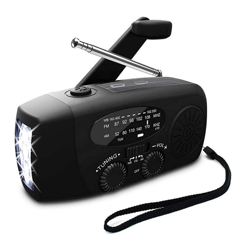 Multifunctional AM/FM/NOAA Portable Weather Radio Emergency Hand Crank Radio Power Bank Solar Charging with LED Flashlight