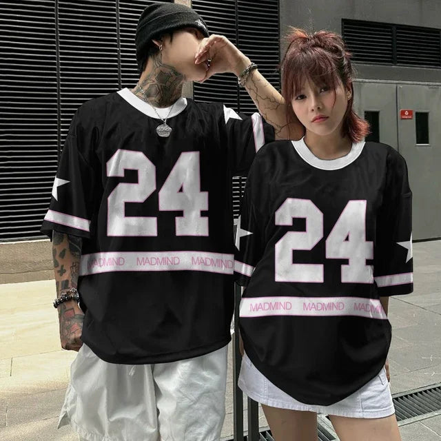 Summer T-shirt Loose Couple Sports Style Jersey Round Neck Breathable Fashionable Print Digital Trend Plus Short Sleeved Shirt