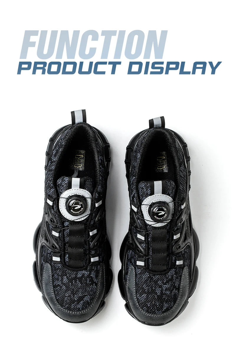 Slack-stab-proof work shoes with elastic buttons and lace-up