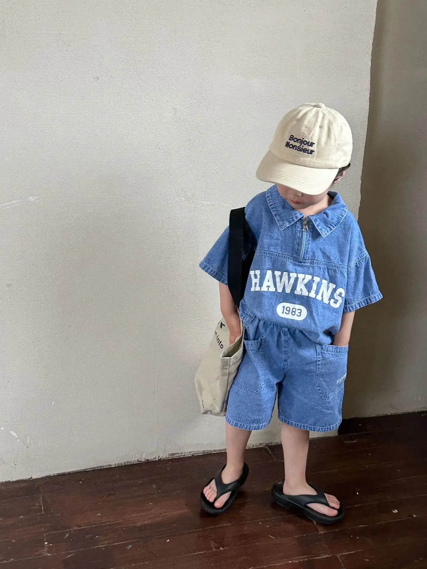 5816C Children's Clothing Set Denim Suit Summer Casual Boy's Denim Suit Letter Print Top+ Shorts Casual Two-piece Suit
