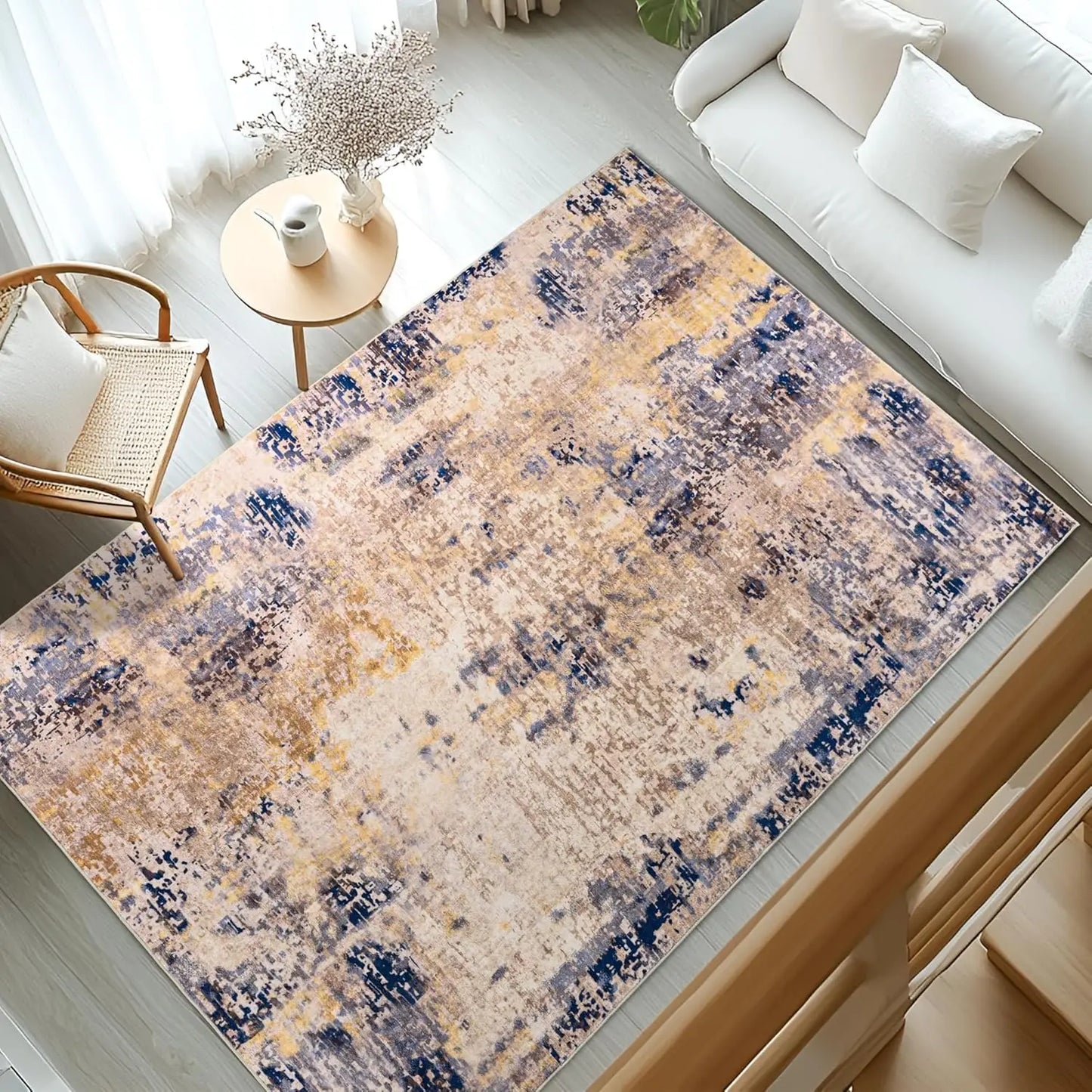 Living Room Area Rugs Soft Large Modern Abstract Area Rug, Boho Vintage Machine Washable Non Slip Carpet , Low Pile Rugs