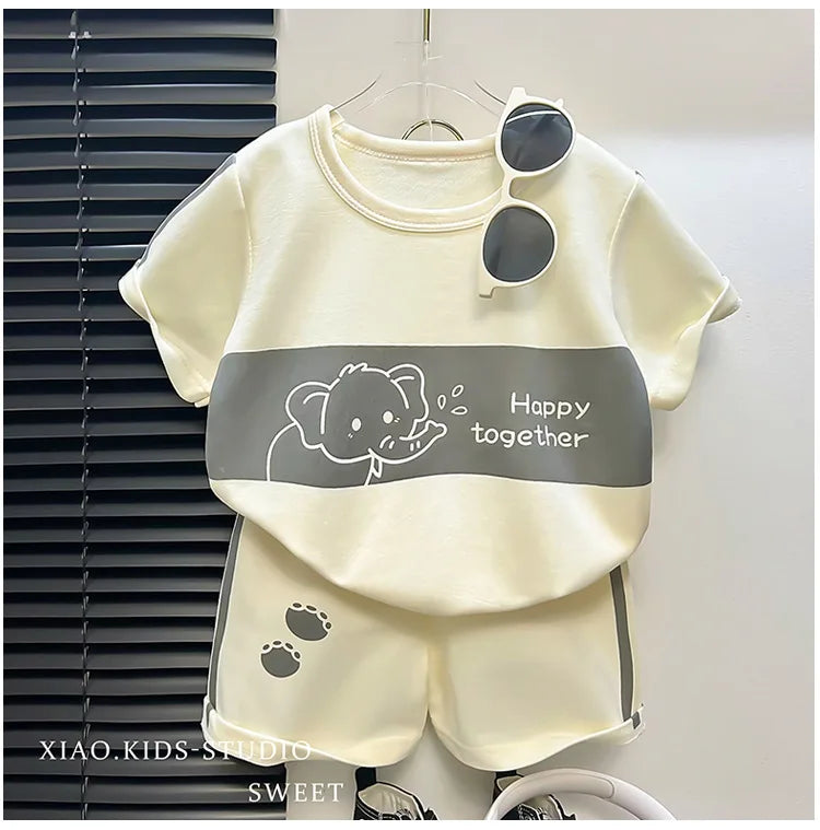 Children's Suit New Short-sleeved Top + Shorts 2-piece Striped T-shirt Summer Baby Clothes Korean Style Children's Clothing
