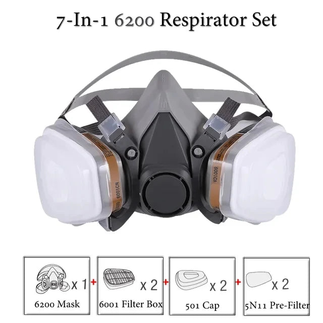8-In-1 6300/6200 Dust Gas Mask With Safety Glasses Half Face Gas Respirator For Painting Spraying Polishing Work Safety