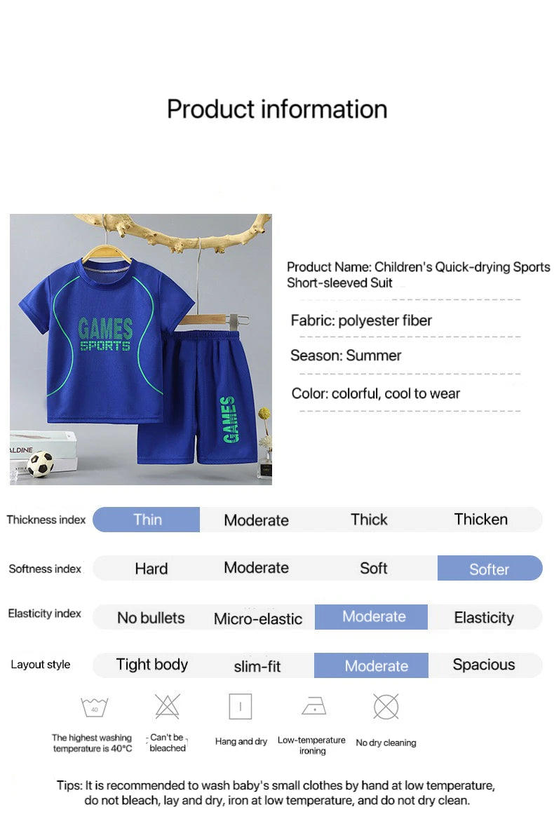 1Set Boy Girl Leisure Set Children Letter Quick Drying Short Sleeve Shorts Sets Summer Kid Clothes Baby Tee+Short Pant Tracksuit