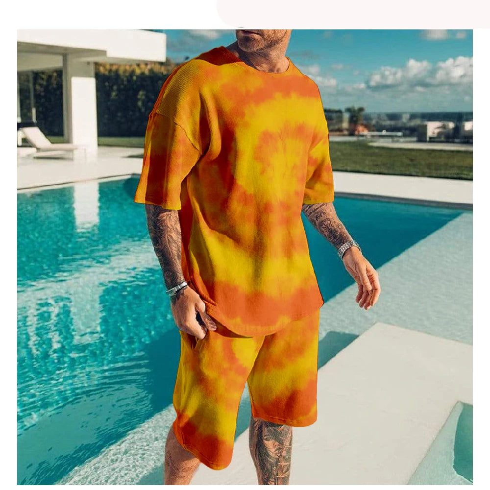 Fashion Tie-dye 3D Print Men's Suits Summer T-Shirts Shorts 2-Piece Sets Tracksuits New Sportswear Oversized Outfit Man Clothing