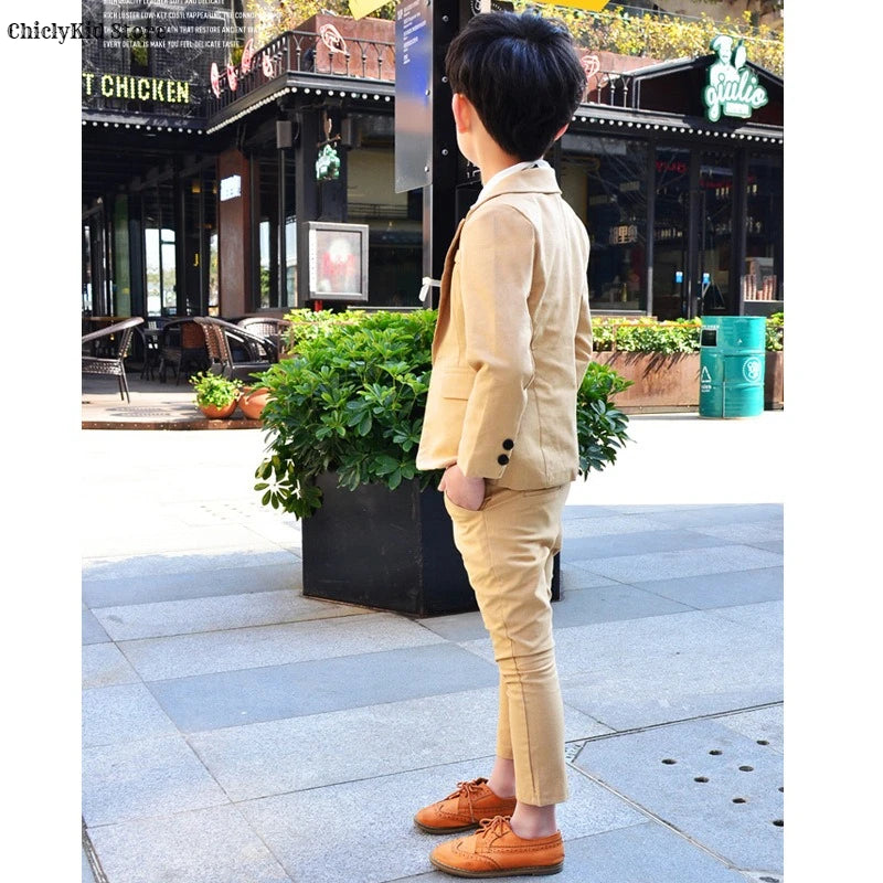 Little Boys Solid Suit Jacket Trousers Kids Formal Dress Spring Tuxedos Clothes Sets Child Cool Blazer Pants Baby Toddler Suits