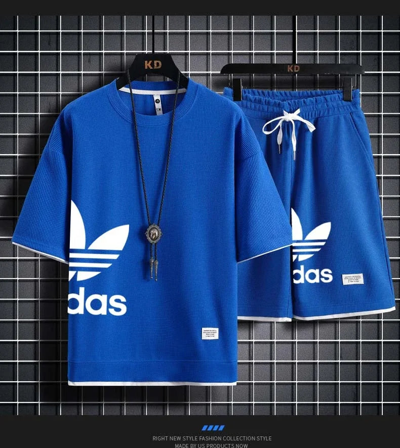 Summer 2025 New men's casual short-sleeved T-shirt and sports shorts 2-piece set, fashionable and breathable men's jogging suit