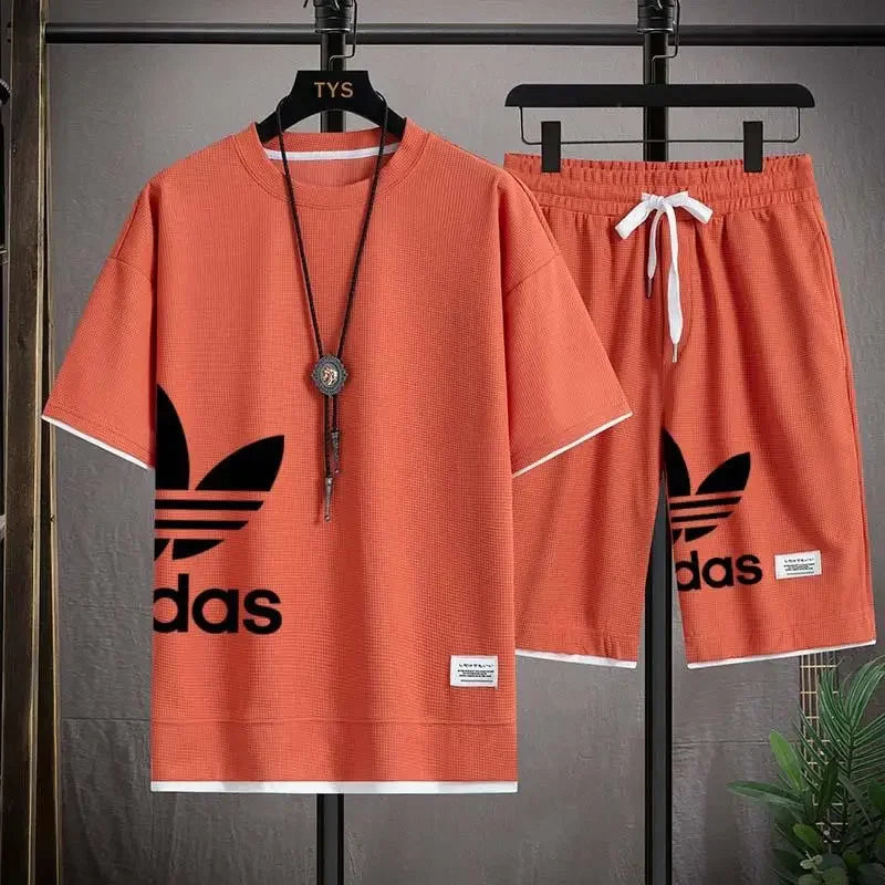 Summer 2025 New men's casual short-sleeved T-shirt and sports shorts 2-piece set, fashionable and breathable men's jogging suit
