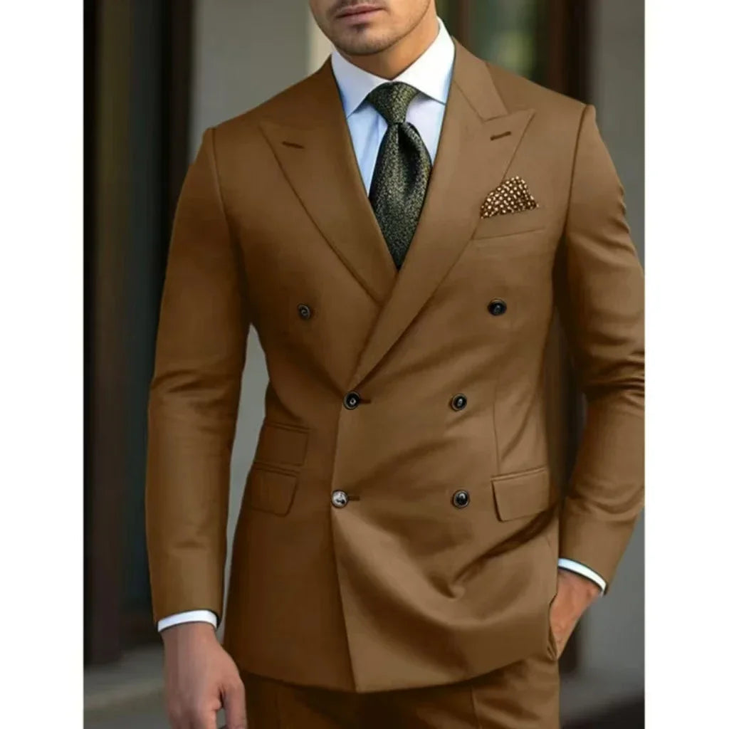 man 2 piece outfit set Pointed collar high-quality slim jackets men's suit with peak lapel for wedding Summer beach