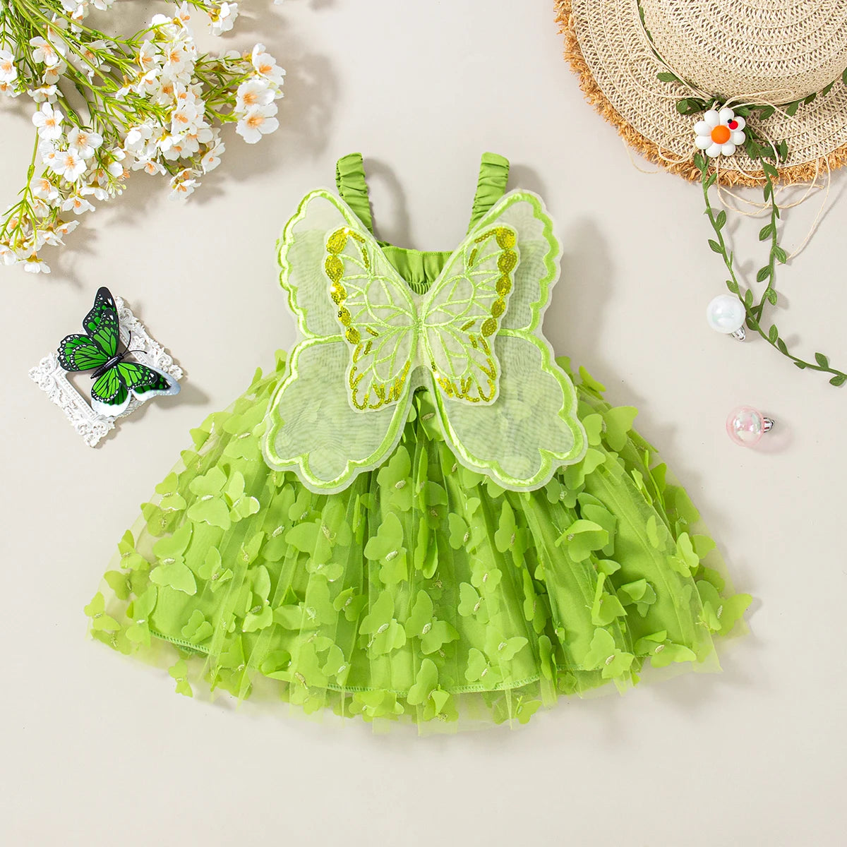 Summer New Butterfly Wing Baby Girl Dress, Princess Style Birthday Party Children'S Clothing (9 Months -3 Years Old)