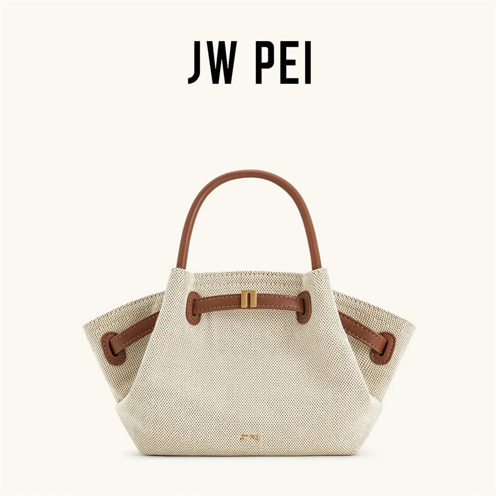 JW PEI 2025New Women's Canvas Brown Crossbody Shoulder Bag Mini Vegan Leather Tote Bag Handbag Dumpling Bag High Quality Leather