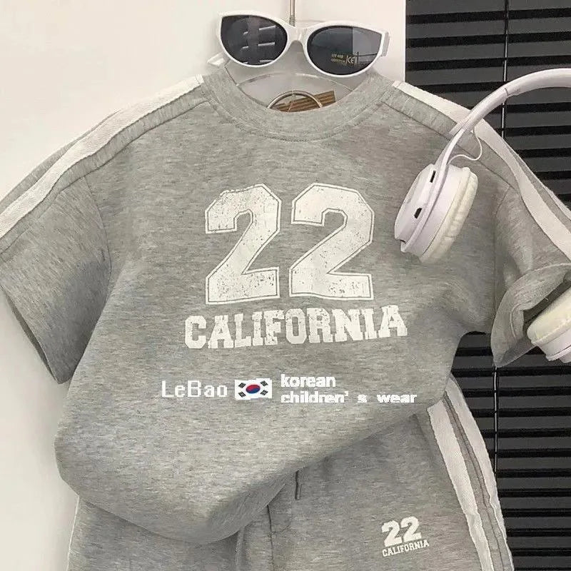 2025 Summer Korean Kids Boys 2PCS Clothes Set Short Sleeve Letter T-shirts Sports Shorts Suit Toddler Baby Bous Outfits