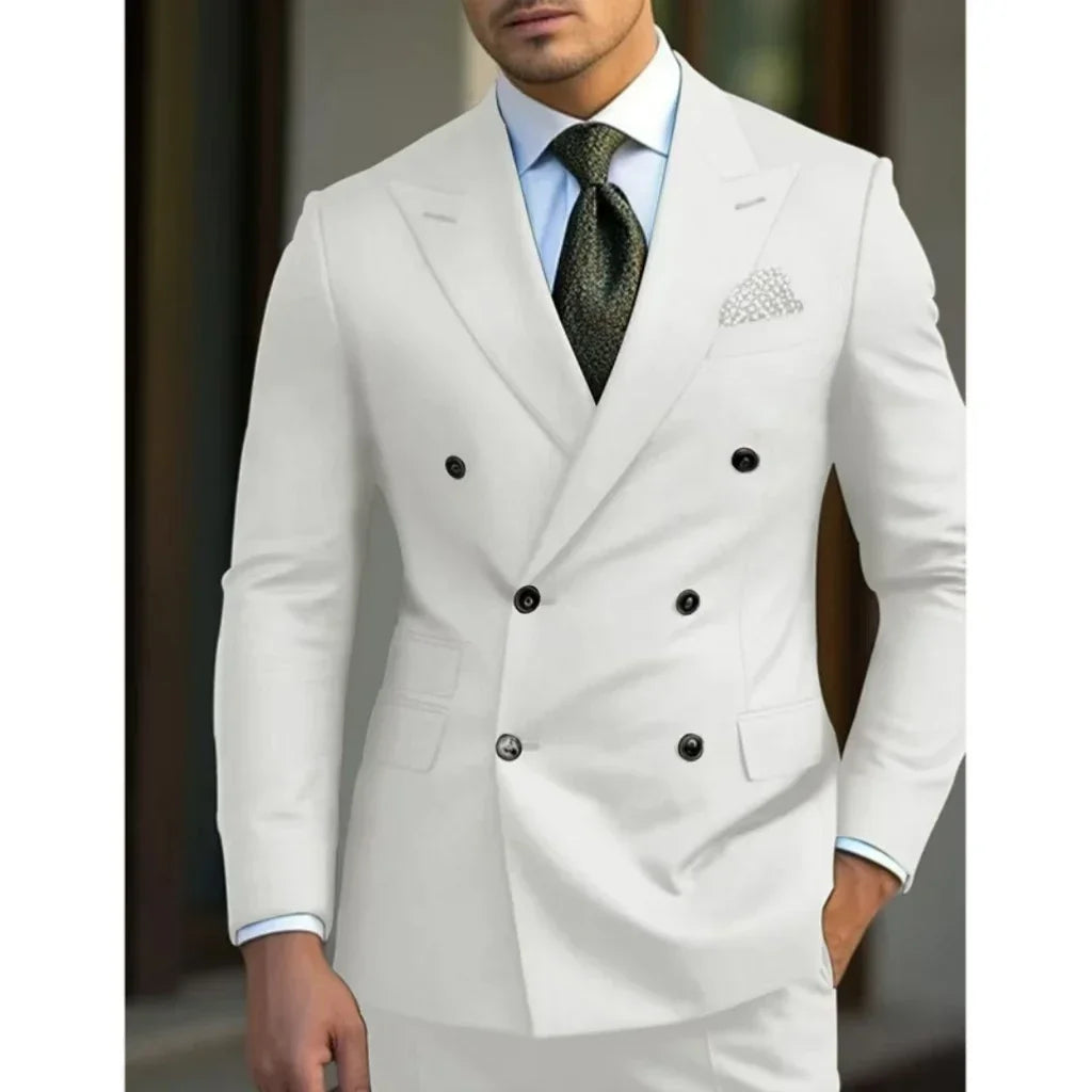 man 2 piece outfit set Pointed collar high-quality slim jackets men's suit with peak lapel for wedding Summer beach