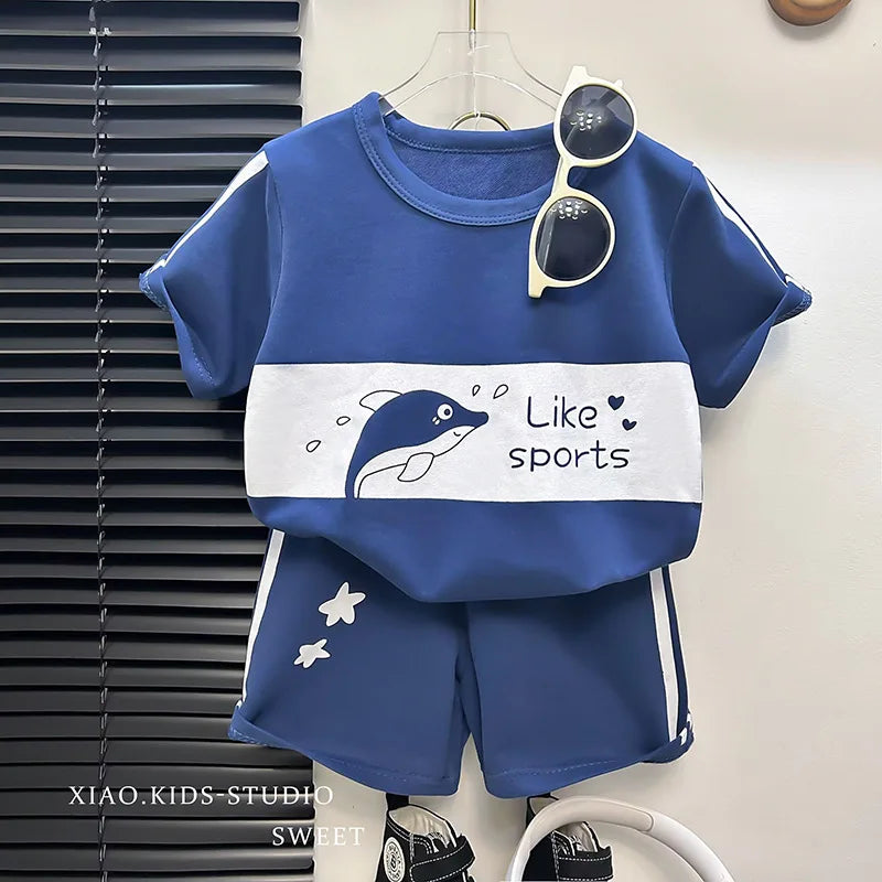 Children's Suit New Short-sleeved Top + Shorts 2-piece Striped T-shirt Summer Baby Clothes Korean Style Children's Clothing