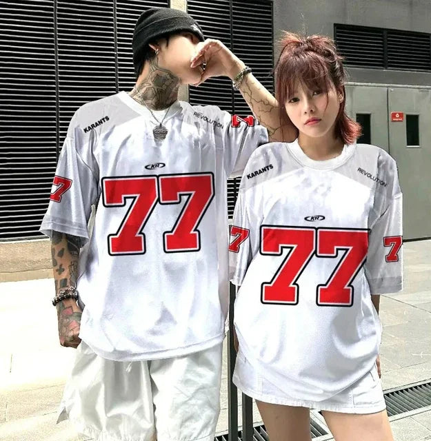 Summer T-shirt Loose Couple Sports Style Jersey Round Neck Breathable Fashionable Print Digital Trend Plus Short Sleeved Shirt
