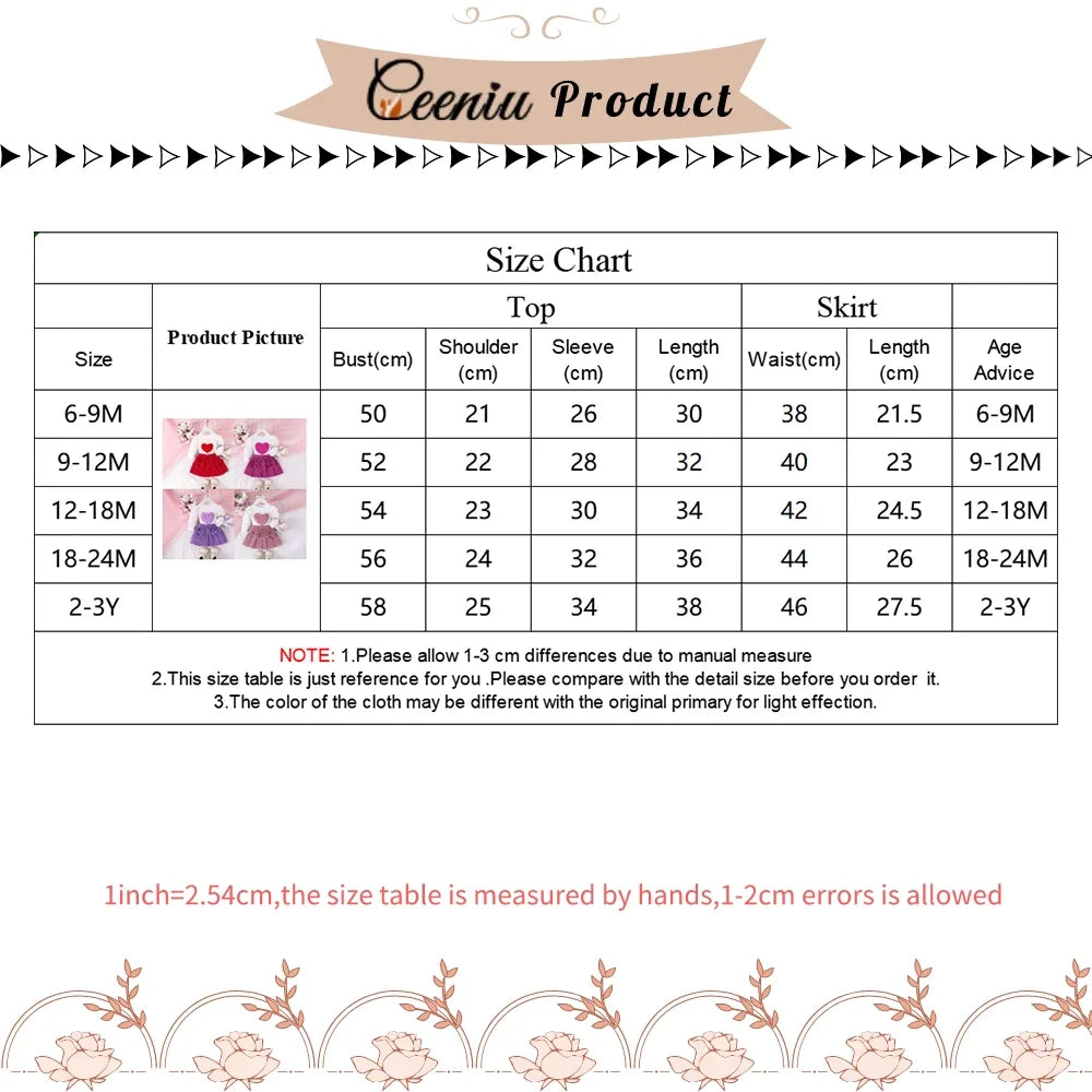 Baby Girl Outfit 0-3Y Pink Heart & Rose 3pcs Set High Neck Top Bow Skirt Hat Toddler Clothing Ensemble for Girls