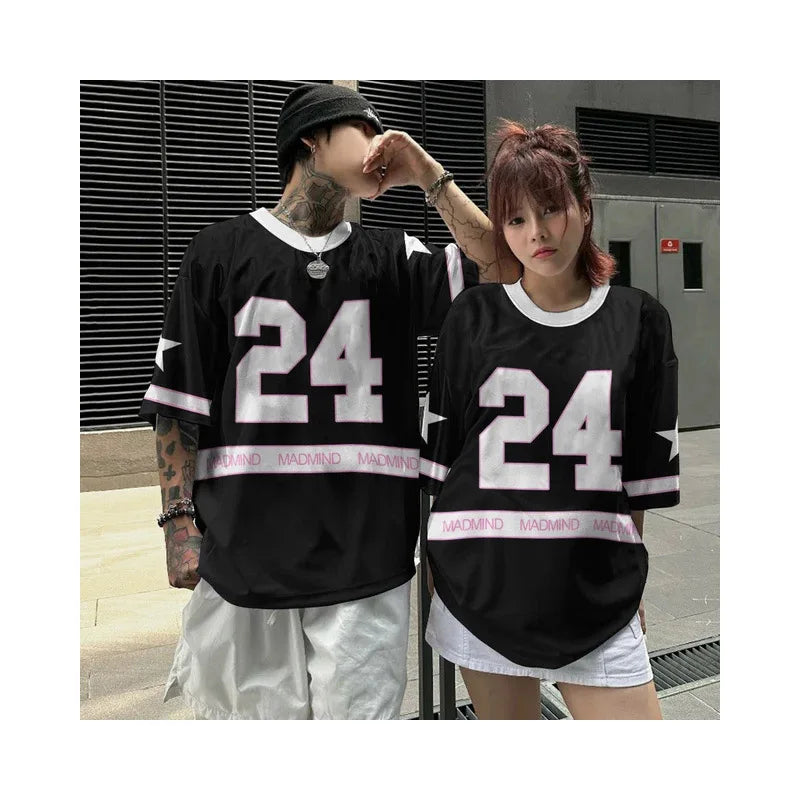 Summer T-shirt Loose Couple Sports Style Jersey Round Neck Breathable Fashionable Print Digital Trend Plus Short Sleeved Shirt