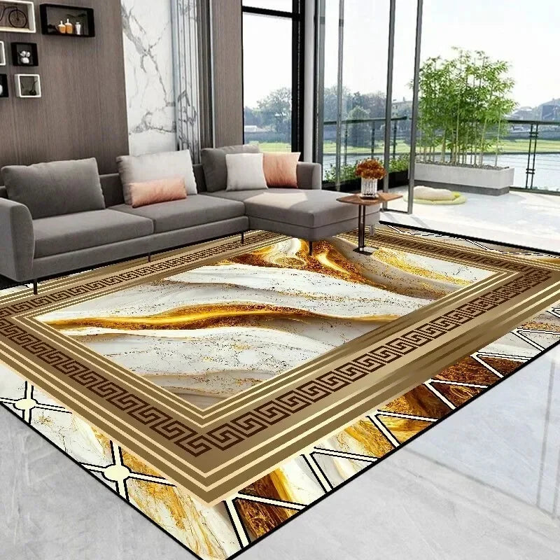 Opulent Golden Abstract Floor Mat Modern Carpet for Living Room Coffee Table Luxurious Rug for Room Decor Perfect Stylish Spaces