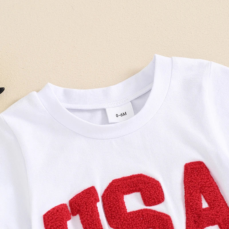 Pudcoco 4th of July Toddler Boy Outfits Fuzzy Letter Embroidery T-Shirt Stars Patrtern Checkerboard Shorts 2Pcs Clothes Set 0-3T