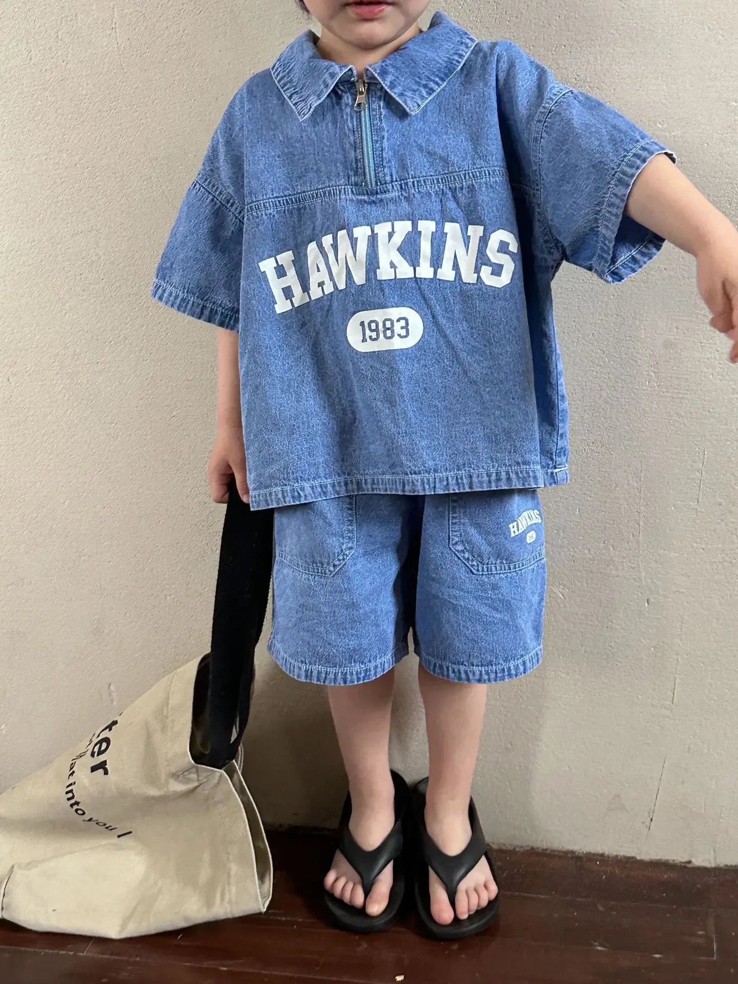 5816C Children's Clothing Set Denim Suit Summer Casual Boy's Denim Suit Letter Print Top+ Shorts Casual Two-piece Suit