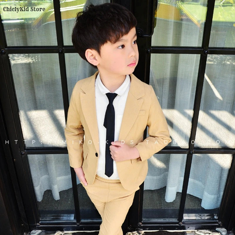 Little Boys Solid Suit Jacket Trousers Kids Formal Dress Spring Tuxedos Clothes Sets Child Cool Blazer Pants Baby Toddler Suits