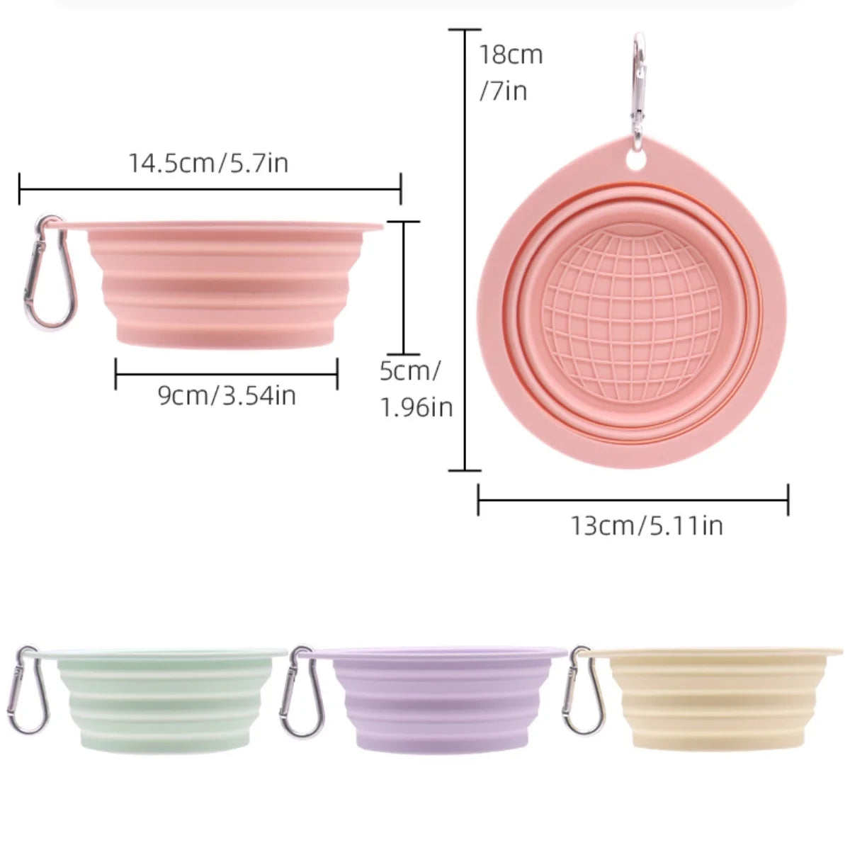 Collapsible Pet Silicone Dog Food Water Bowl Macaron Color Outdoor Travel Portable Folding Supplies Dishes with Carabiner