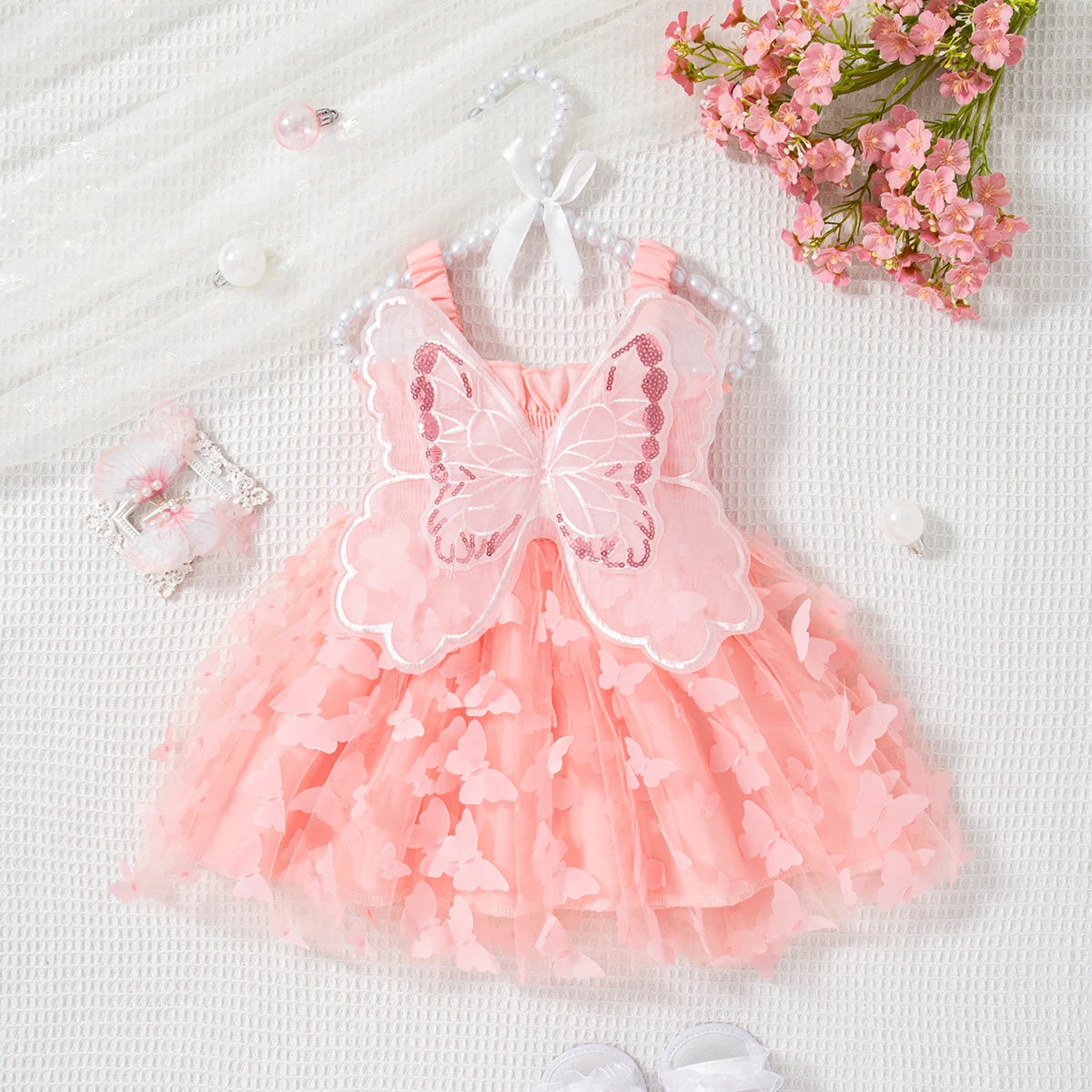 Summer New Butterfly Wing Baby Girl Dress, Princess Style Birthday Party Children'S Clothing (9 Months -3 Years Old)