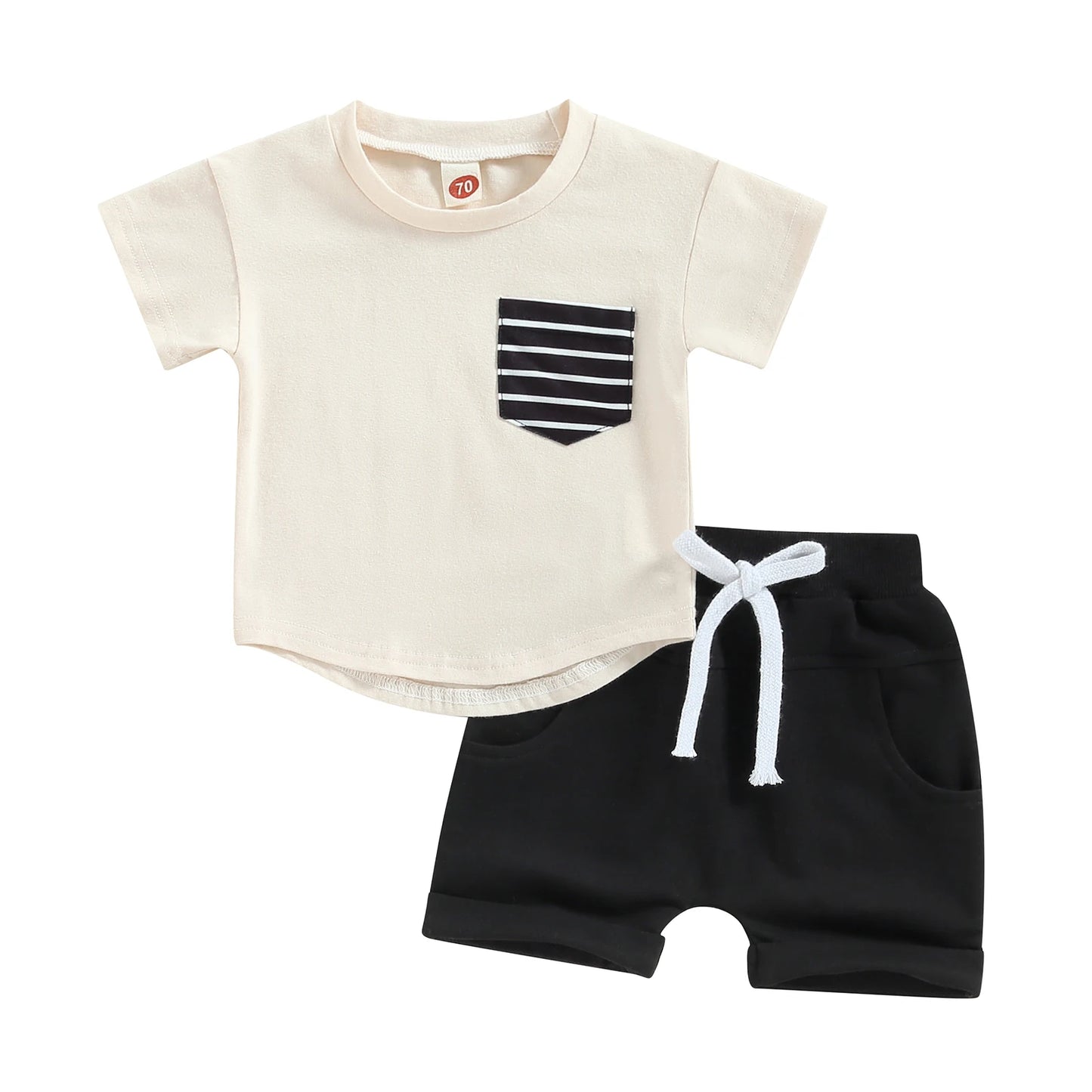 2023-01-10 Lioraitiin 0-3Years Baby Boys 2Pcs Shorts Set Short Sleeve Crew Neck Stripes T-shirt with Elastic Waist Shorts