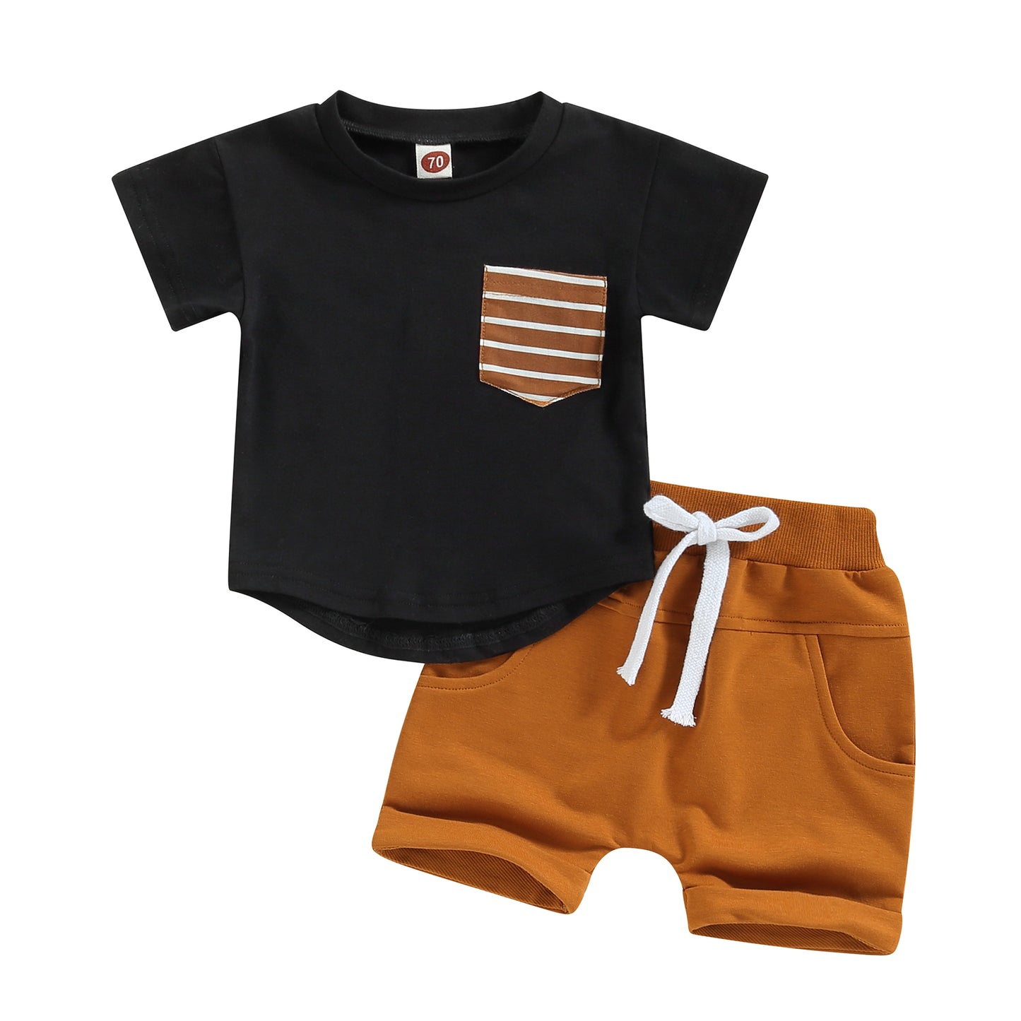 2023-01-10 Lioraitiin 0-3Years Baby Boys 2Pcs Shorts Set Short Sleeve Crew Neck Stripes T-shirt with Elastic Waist Shorts