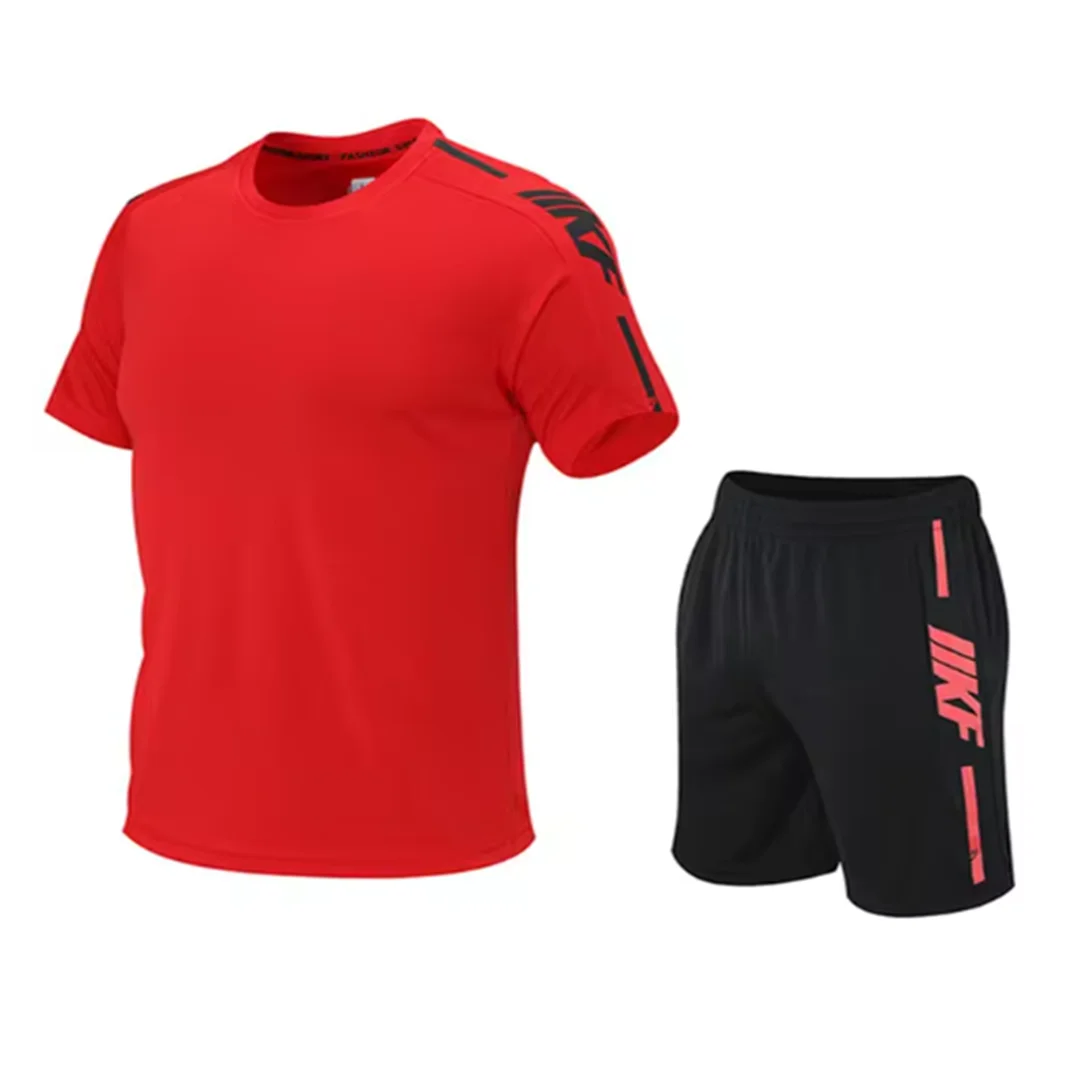 Summer Men's T-shirt and Shorts Sports Two-piece Running and Fitness Short Sleeve Set Comfortable and Breathable Casual Clothing