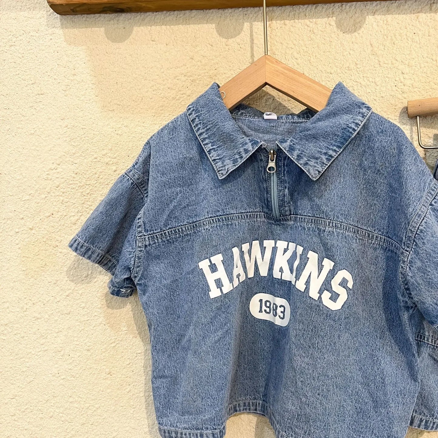 5816C Children's Clothing Set Denim Suit Summer Casual Boy's Denim Suit Letter Print Top+ Shorts Casual Two-piece Suit