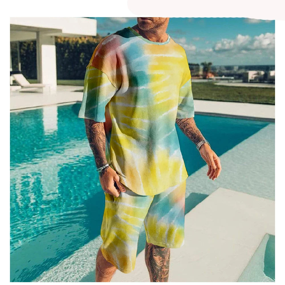 Fashion Tie-dye 3D Print Men's Suits Summer T-Shirts Shorts 2-Piece Sets Tracksuits New Sportswear Oversized Outfit Man Clothing