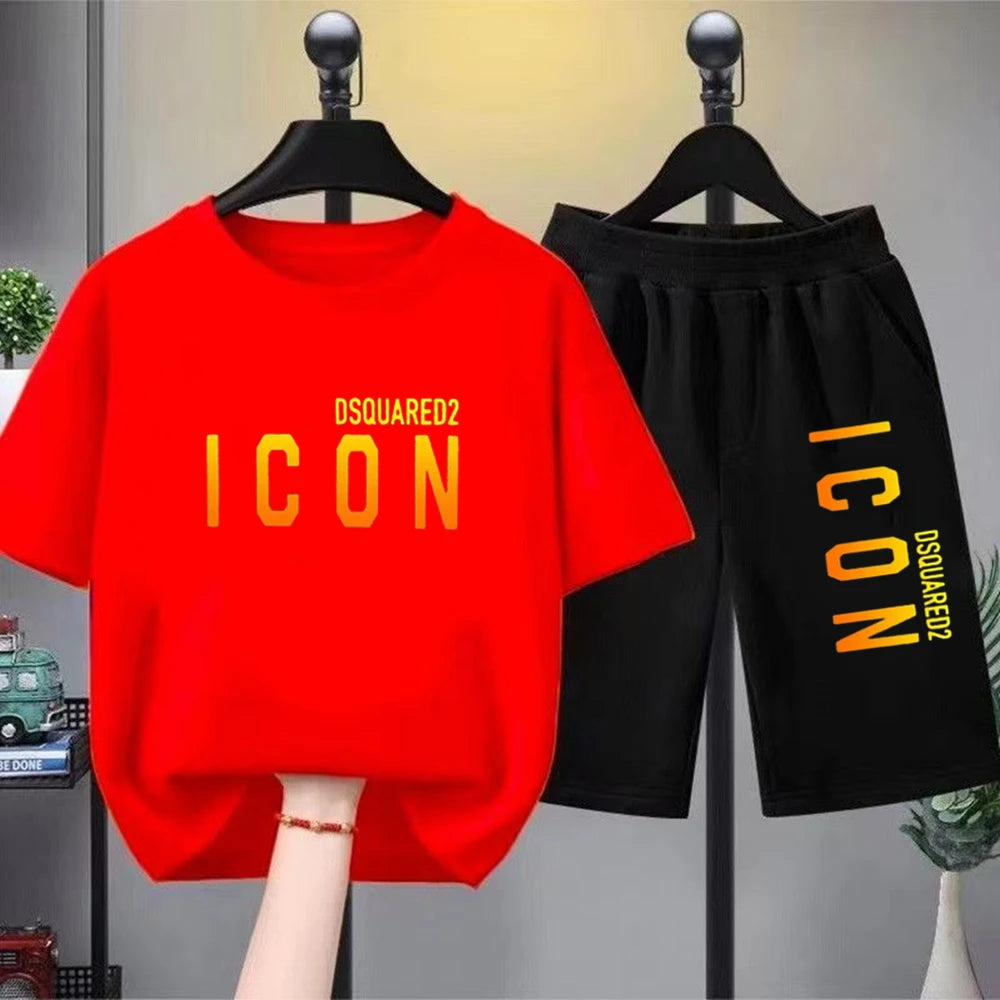 Brand letter printing Kids T-shirt Set Boys Girls 3-12yrs Short-sleeved+shorts 2Pcs Round Neck Sports Casual summer Clothes