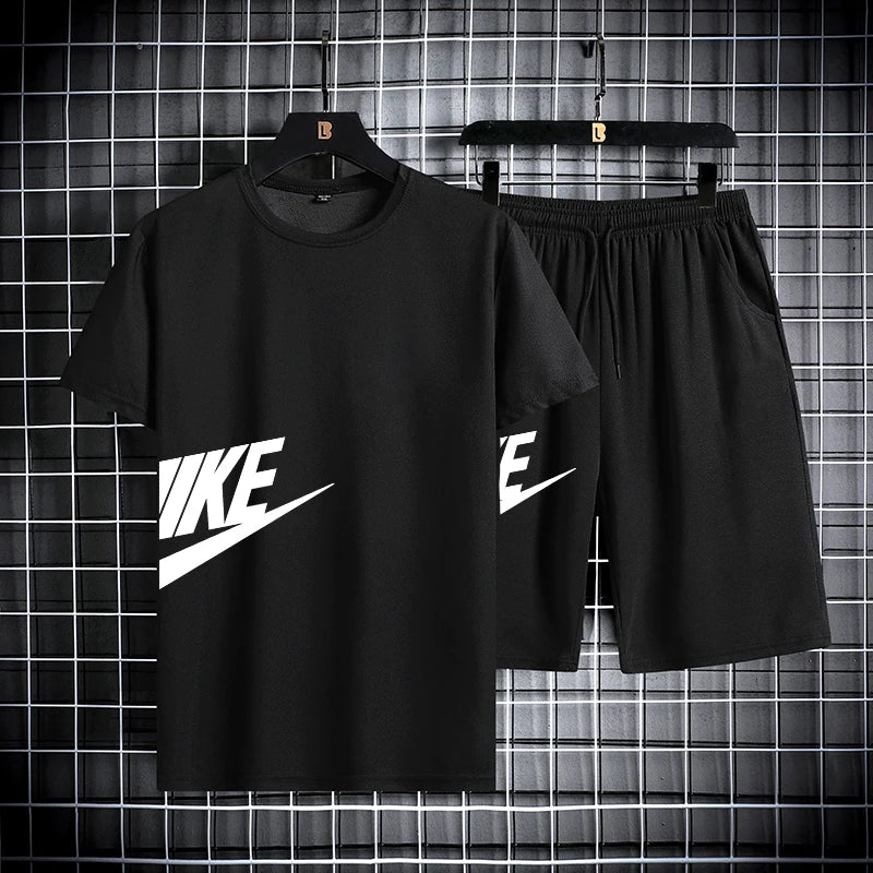 Men's summer short sleeved set, quick drying short sleeved T-shirt shorts, running sports set, two-piece set