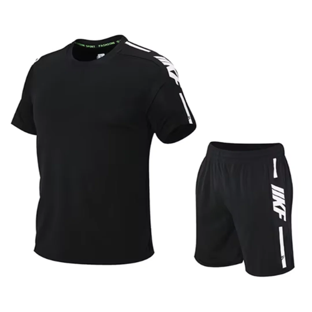Summer Men's T-shirt and Shorts Sports Two-piece Running and Fitness Short Sleeve Set Comfortable and Breathable Casual Clothing