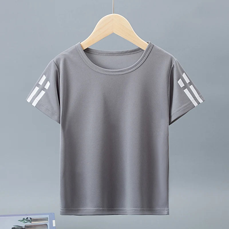 Children's summer solid color basic quick-drying short-sleeved boy leisure sports T-shirt girl Joker round neck short sleeves.
