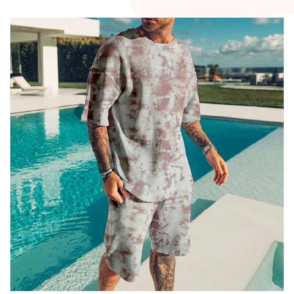 Fashion Tie-dye 3D Print Men's Suits Summer T-Shirts Shorts 2-Piece Sets Tracksuits New Sportswear Oversized Outfit Man Clothing