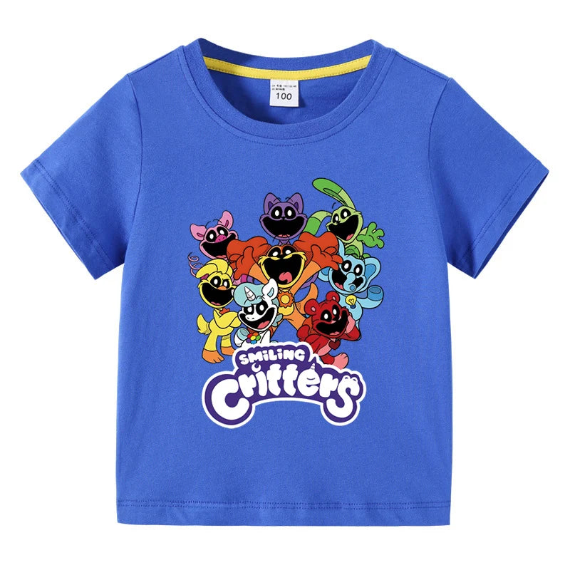 Smiling Critters Children's Clothing Kawaii Cartoon Funny T-Shiirt Boys Short Sleeve Fashion Tops 3-10Years Kids Summer Clothes