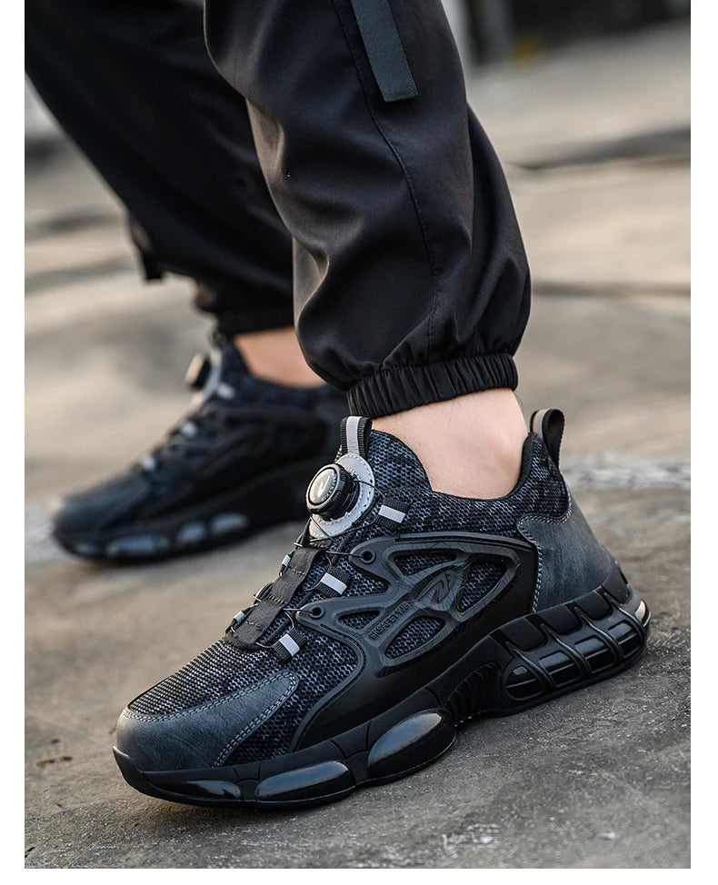 Slack-stab-proof work shoes with elastic buttons and lace-up