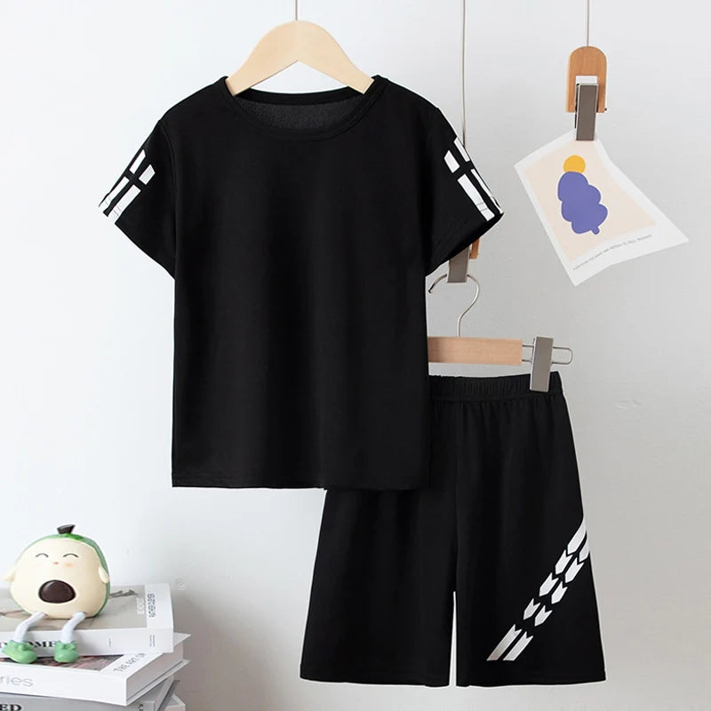 2 Pieces Children's Summer Solid Color Quick Drying Breathable Set Boys' Sports Running Is A Comfortable Top Girls' Loose Shorts