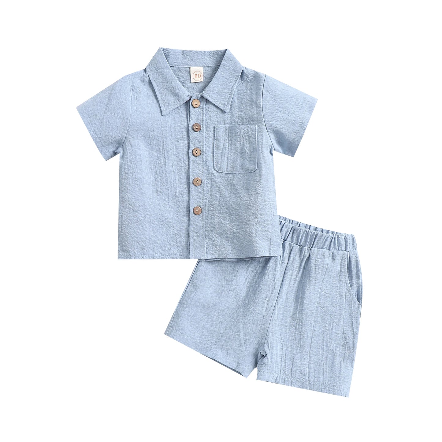 2022-03-09 Lioraitiin 0-4Years Toddler Baby Girl Boy Summer Clothing Set Short Sleeve Solid Turn-Down Collar Shirt Shorts